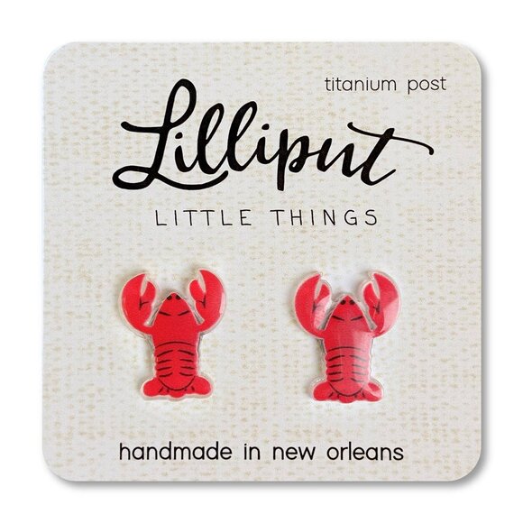 Lilliput Jewelry - Crawfish Acrylic Earrings – Hypoallergenic Titanium Posts, Waterproof